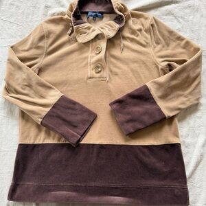 Vintage Y2K 90s Color Block Jones New York Velour Button Brown Sweatshirt Large